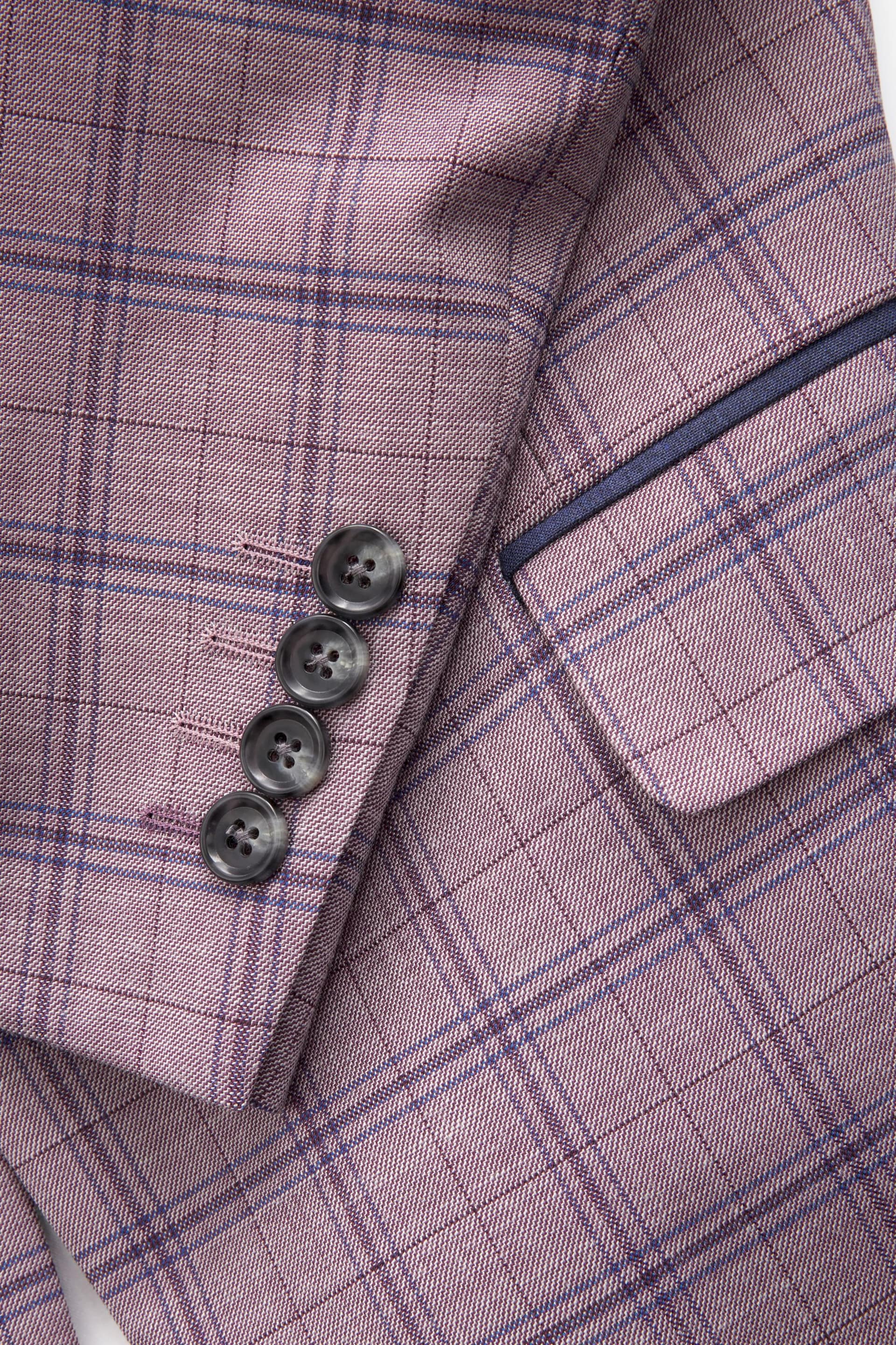 Pink Slim Fit Trimmed Check Suit Jacket - Image 9 of 12