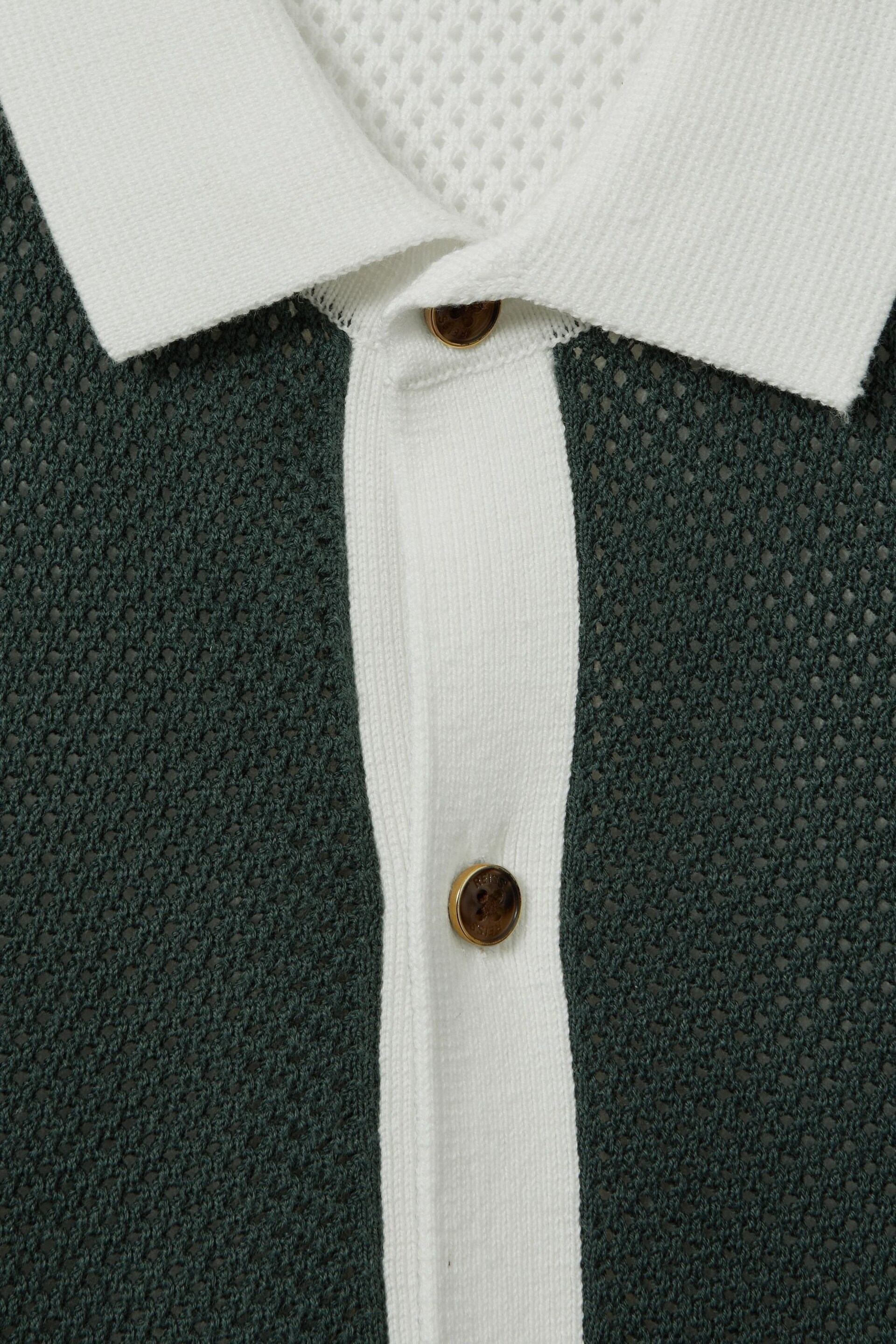 Reiss Green/Optic White Misto Junior Cotton Blend Open Stitch Shirt - Image 4 of 4