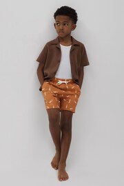 Reiss Orange/White Cammy Junior Reptile Print Drawstring Swim Shorts - Image 1 of 4