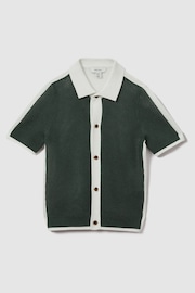 Reiss Green/Optic White Misto Senior Cotton Blend Open Stitch Shirt - Image 2 of 4