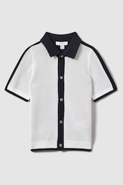 Reiss Navy/Optic White Misto Senior Cotton Blend Open Stitch Shirt - Image 2 of 4