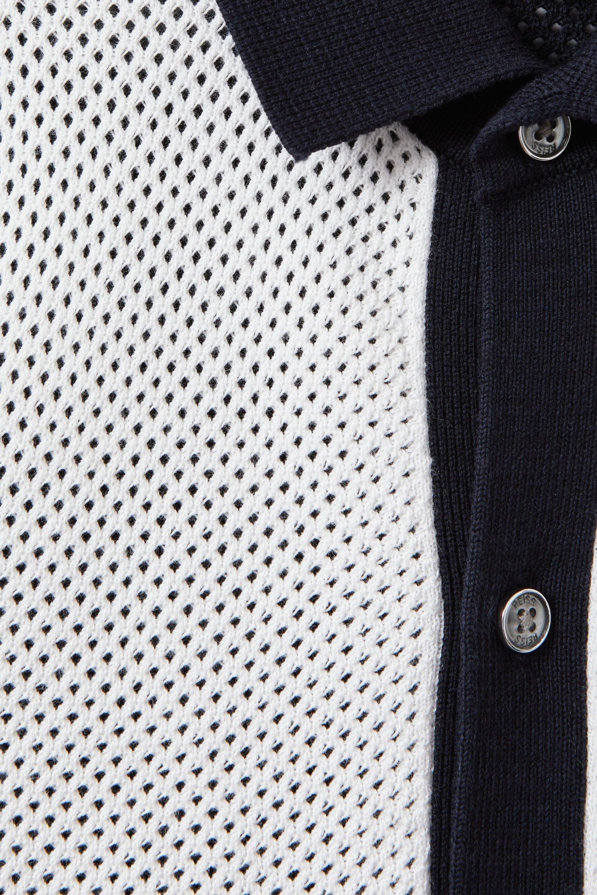 Reiss Navy/Optic White Misto Senior Cotton Blend Open Stitch Shirt - Image 4 of 4
