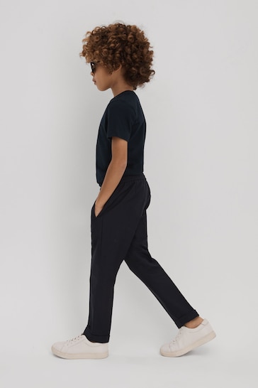 Reiss Navy Brighton Junior Relaxed Elasticated Trousers with Turn-Ups