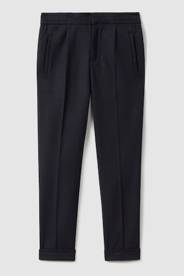 Reiss Navy Brighton Junior Relaxed Elasticated Trousers with Turn-Ups