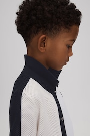 Reiss Navy/Optic White Misto Junior Cotton Blend Open Stitch Shirt - Image 3 of 4