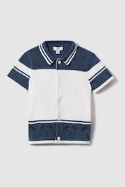 Reiss Optic White/Airforce Blue Bowler Senior Velour Embroidered Striped Shirt - Image 2 of 4