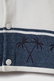 Reiss Optic White/Airforce Blue Bowler Senior Velour Embroidered Striped Shirt - Image 4 of 4