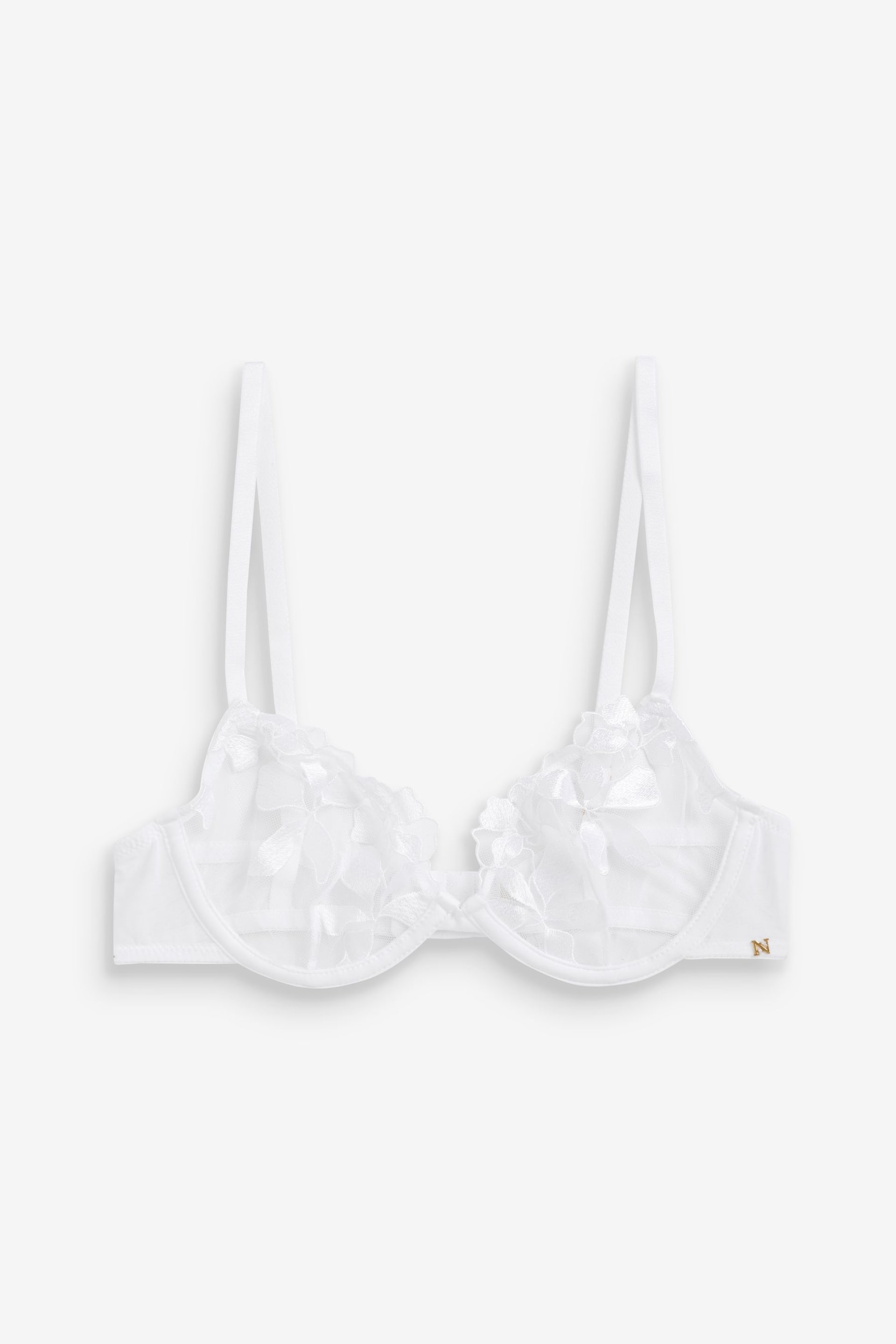 White Non Pad Plunge Floral Embroidered Bra - Image 7 of 8