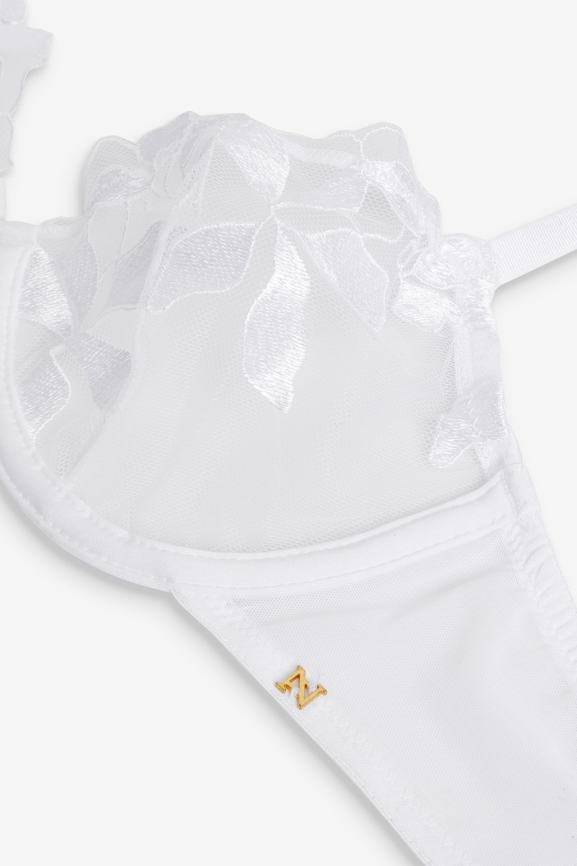 White Non Pad Plunge Floral Embroidered Bra - Image 8 of 8