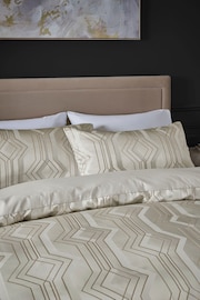 Champagne Geo Jacquard Duvet Cover and Pillowcase Set - Image 3 of 6