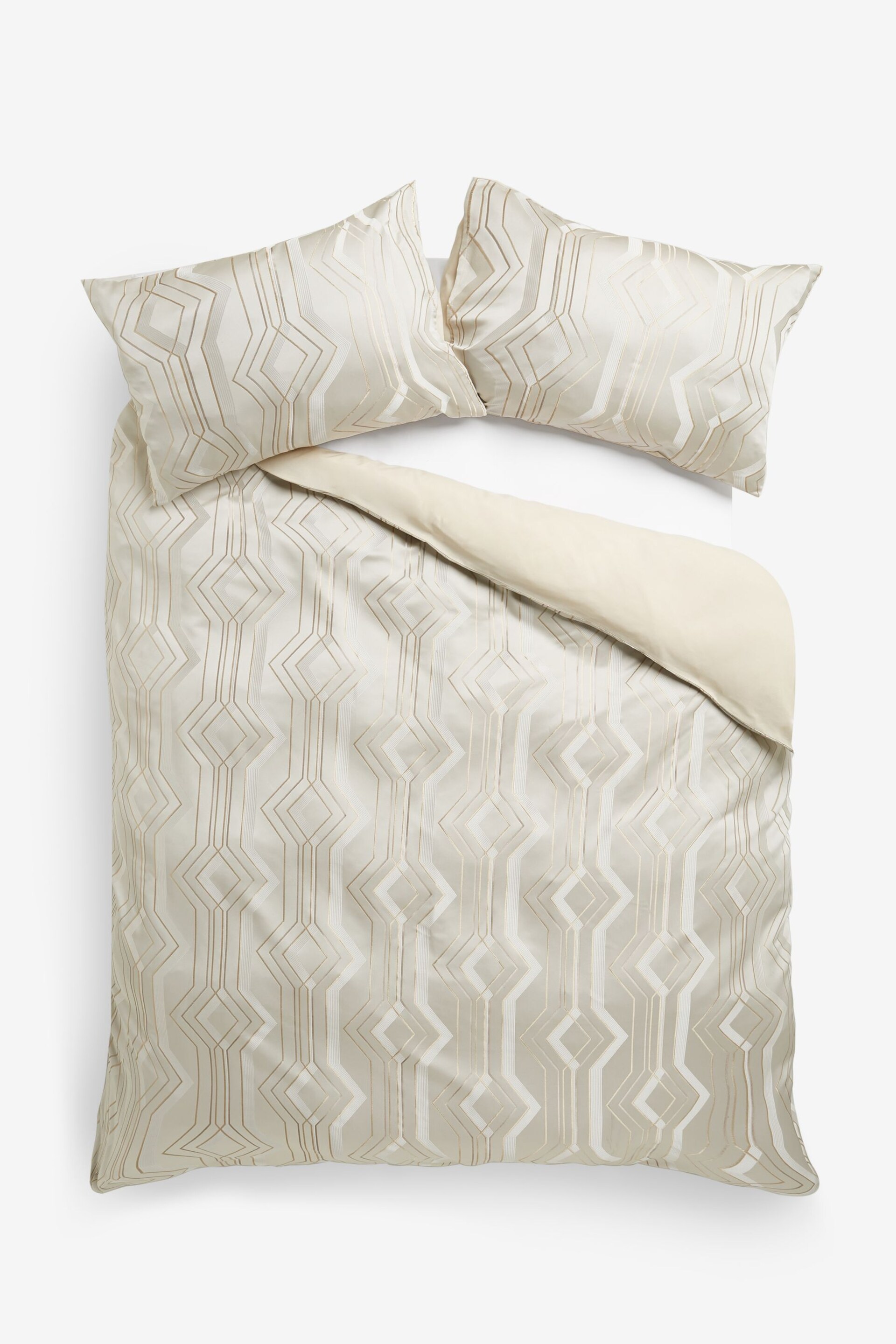 Champagne Geo Jacquard Duvet Cover and Pillowcase Set - Image 4 of 6