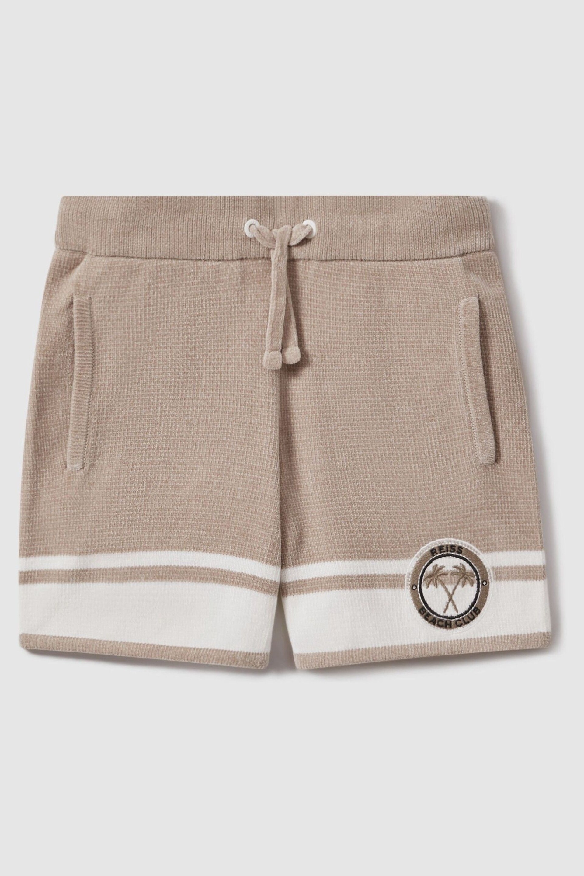 Reiss Taupe/Optic White Catch Junior Velour Drawstring Shorts - Image 2 of 4