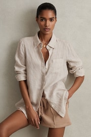 Reiss Neutral Belle Linen Button-Through Shirt - Image 1 of 5