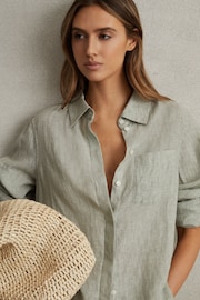 Reiss Sage Belle Linen Button-Through Shirt - Image 1 of 5