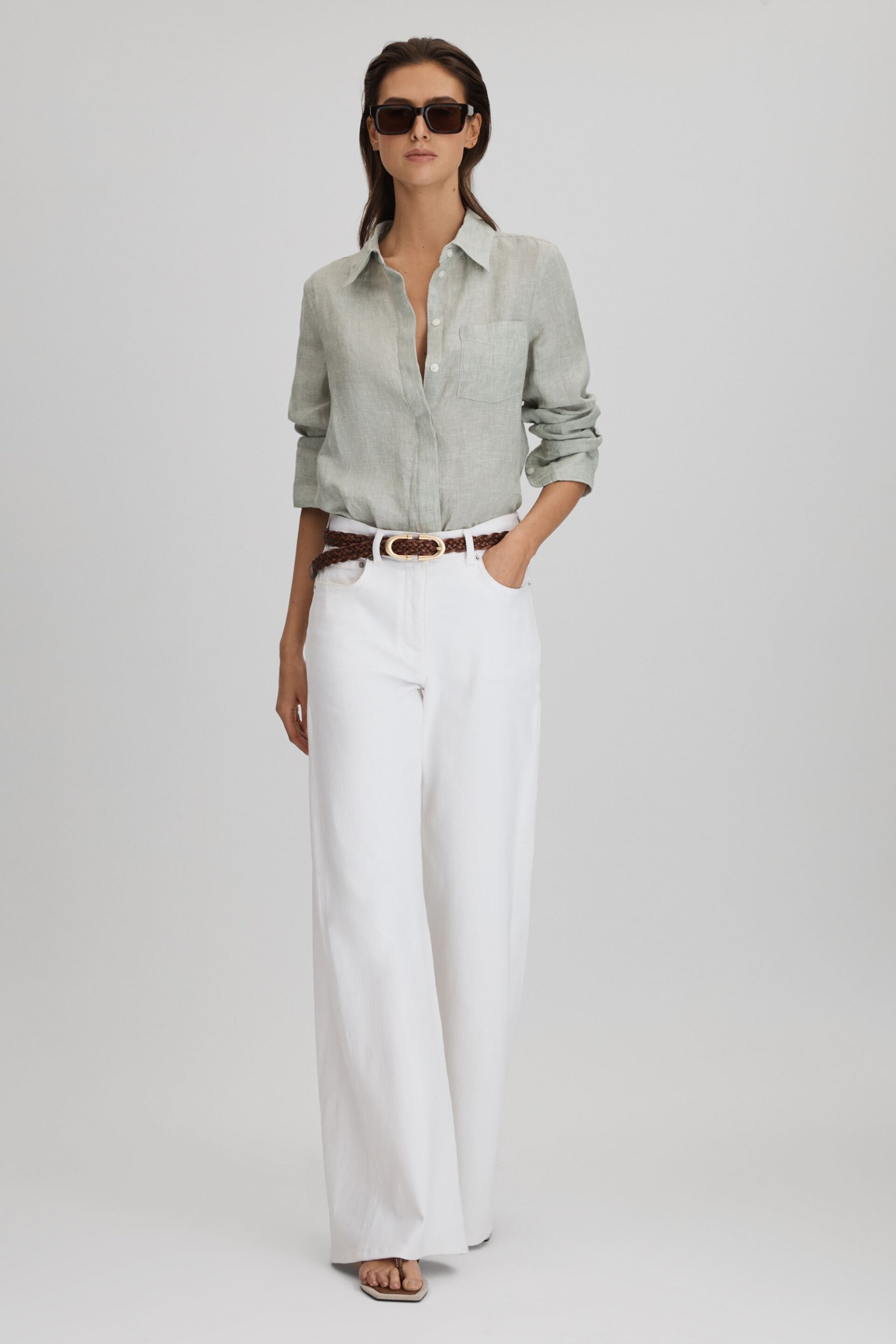 Reiss Sage Belle Linen Button-Through Shirt - Image 3 of 5