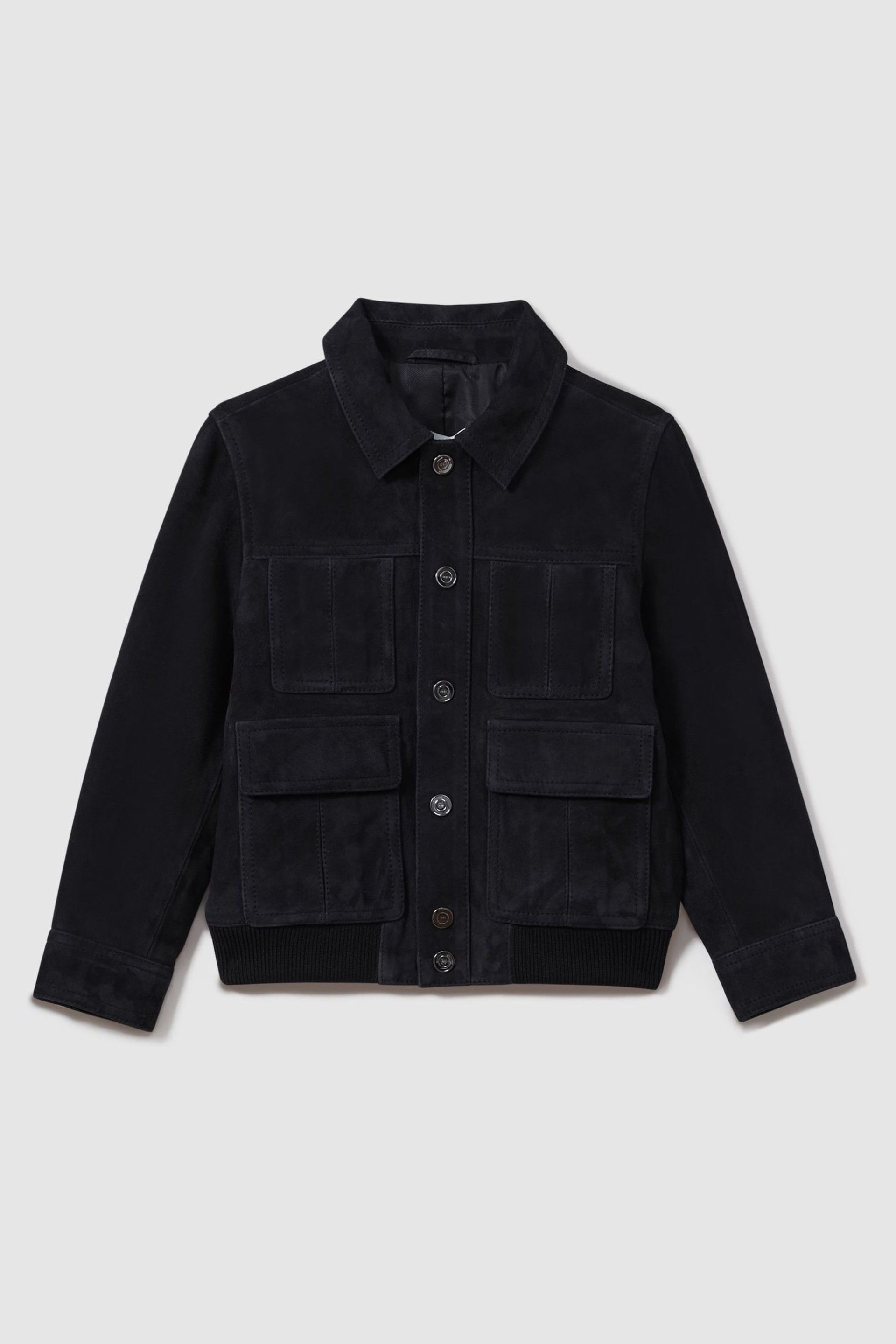 Reiss Navy Bas Teen Suede Front Pocket Jacket - Image 1 of 5