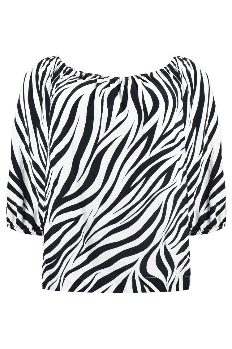 Live Unlimited Curve Mono Zebra Print Bardot Black Top - Image 4 of 4