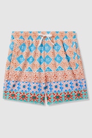 Reiss Orange Multi Arizona Junior Floral Tile Print Drawstring Swim Shorts - Image 2 of 4