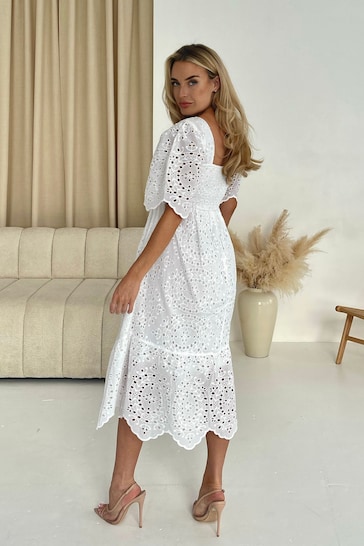 Girl In Mind White Aspen Broderie Tiered Midaxi Dress