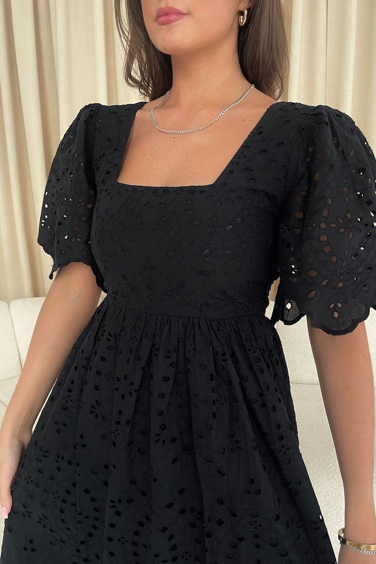 Girl In Mind Black Aspen Broderie Tiered Midaxi Dress - Image 4 of 4