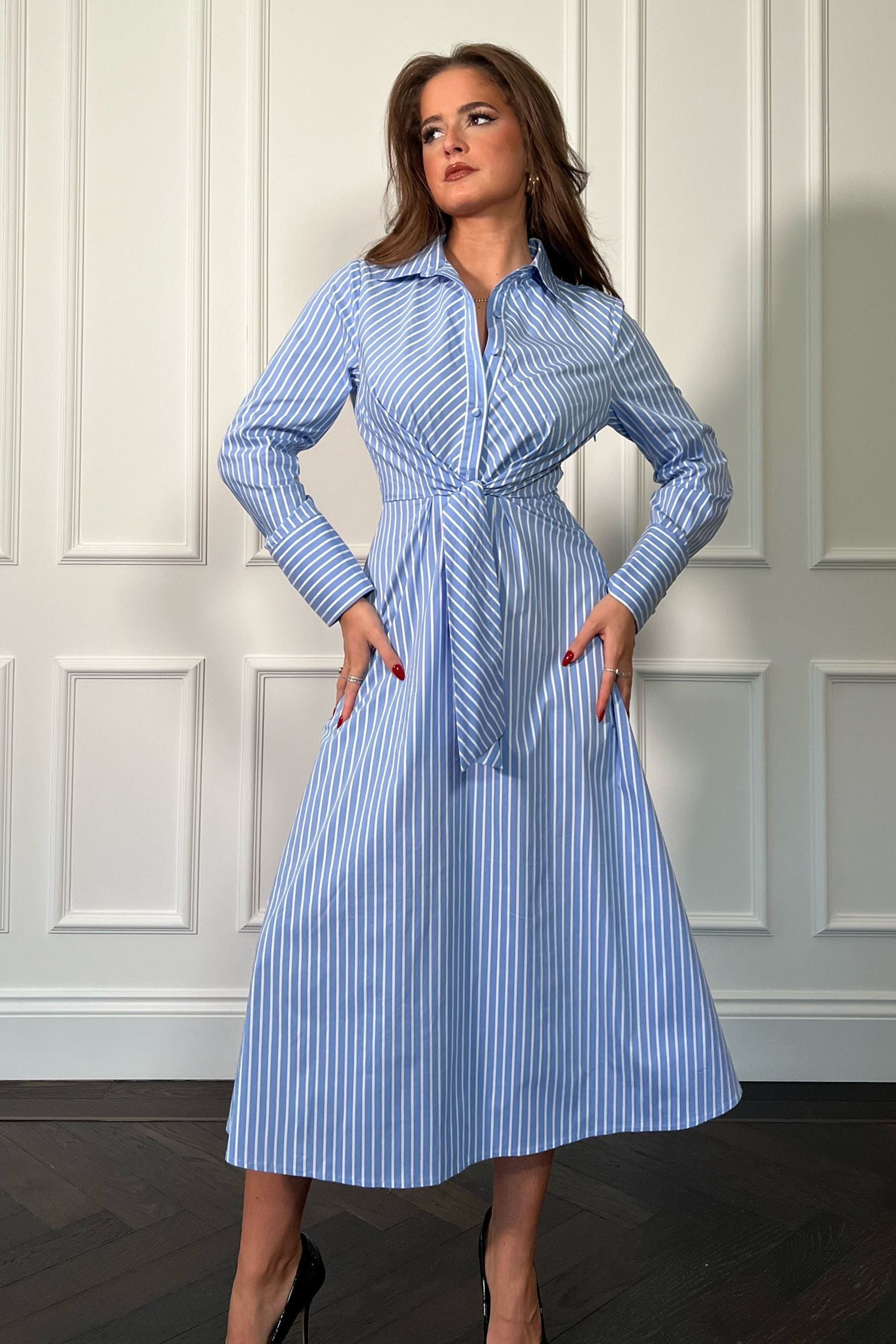 Buy Girl In Mind Blue Stripe Isabella Tie Front Shirt Dress from the Next UK online shop