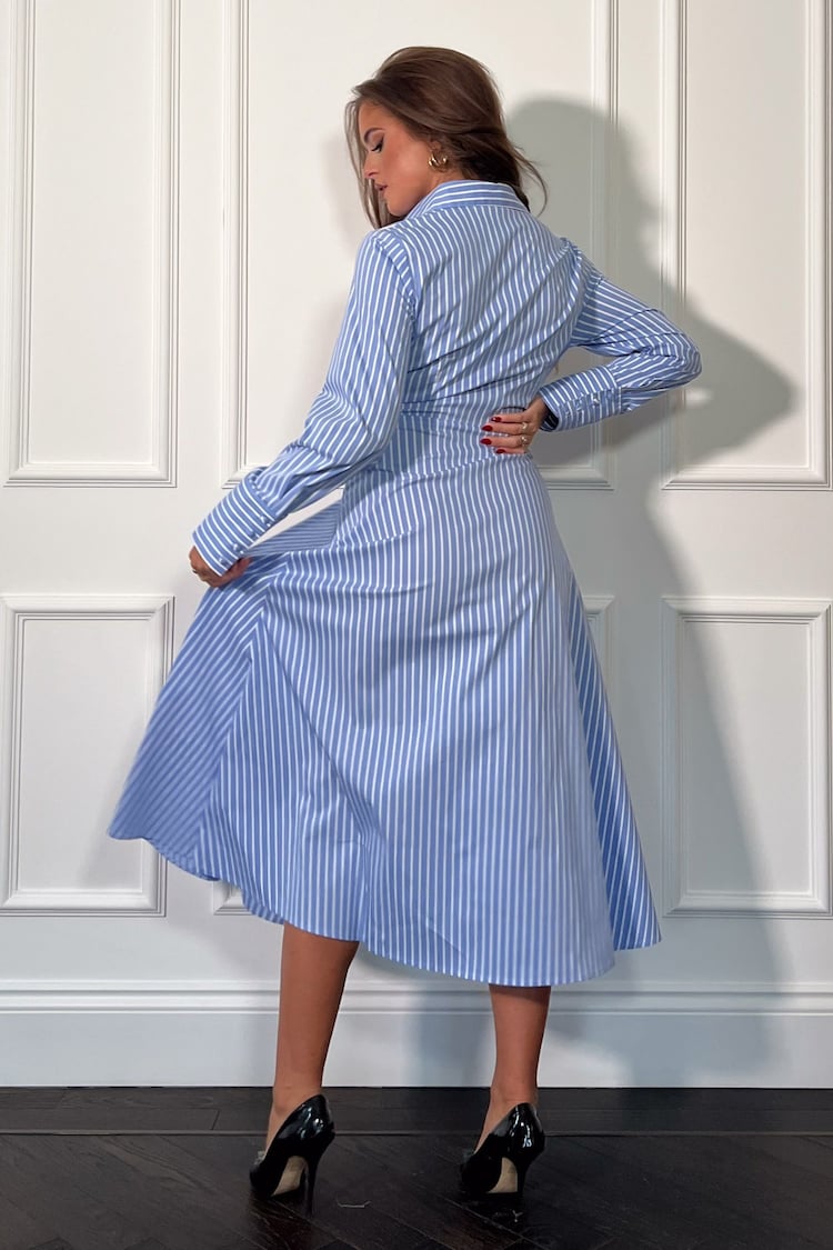 Girl In Mind Blue Stripe Isabella Tie Front Shirt Dress - Image 4 of 4