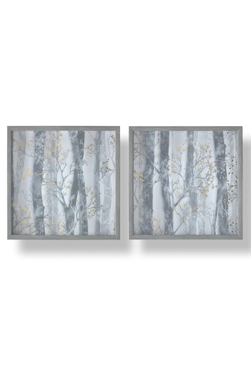 Art For The Home Set of 2 Grey Whimsical Woods Wall Art