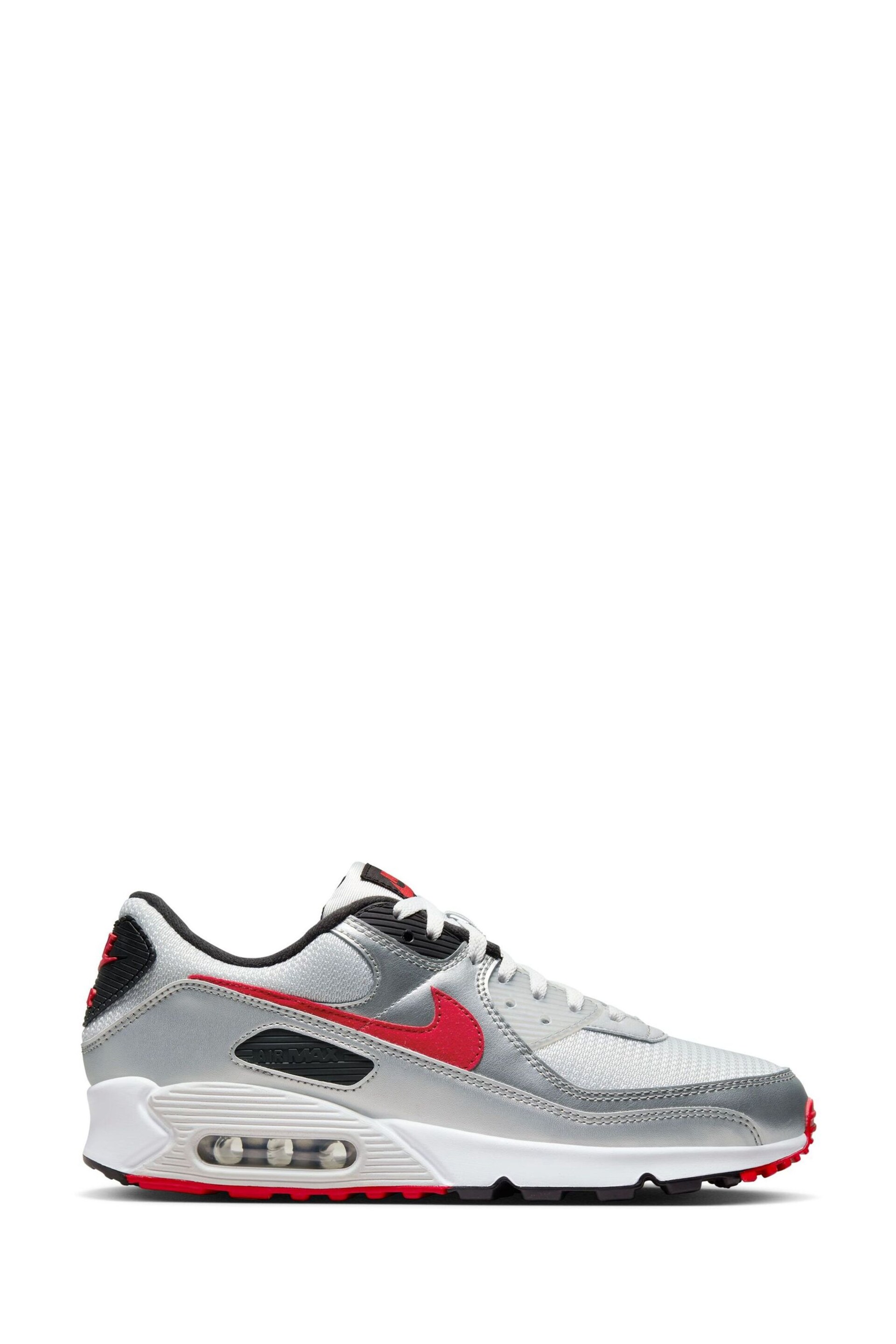 Nike Grey/Red Air Max 90 Trainers - Image 1 of 9