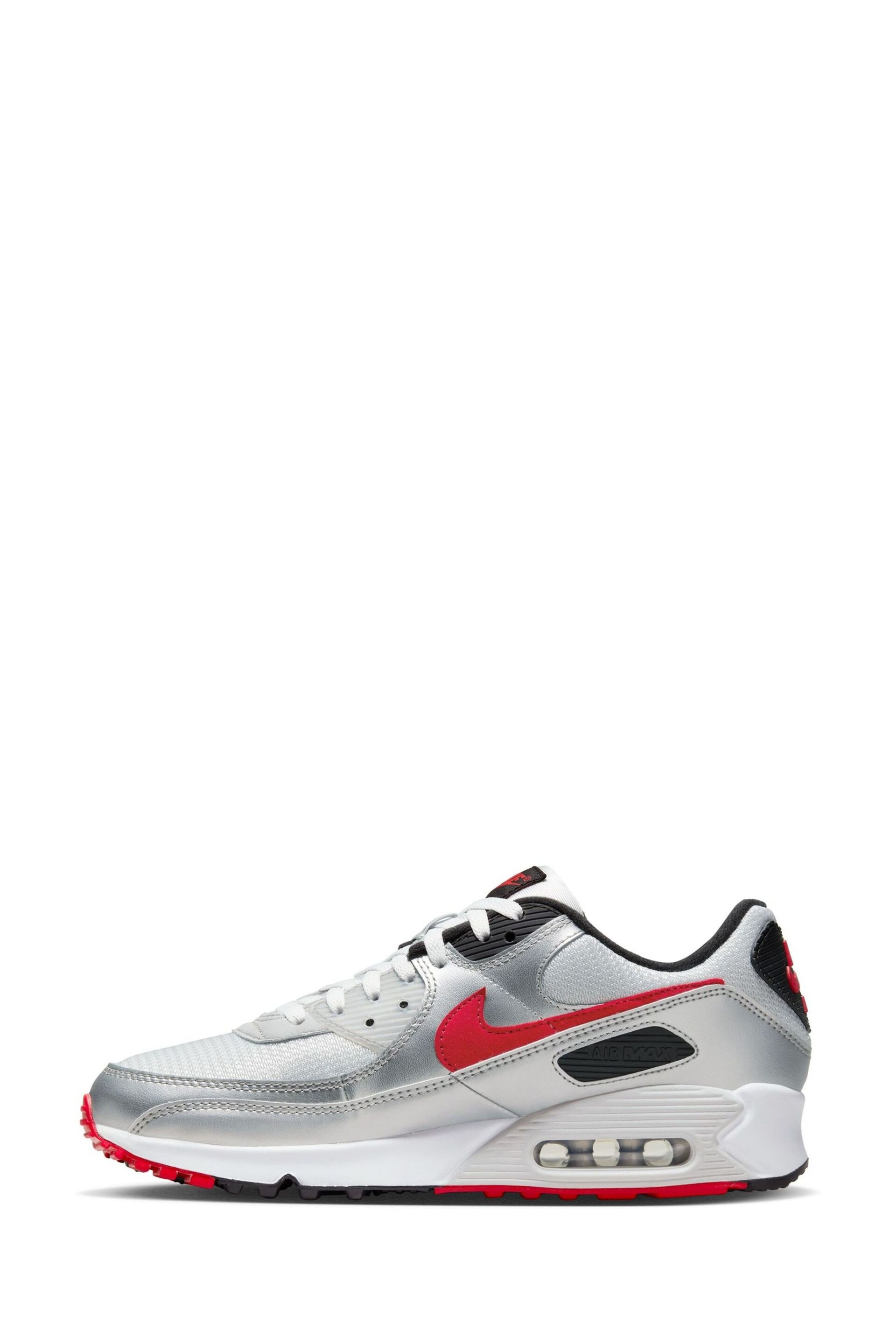 Nike Grey/Red Air Max 90 Trainers - Image 2 of 9