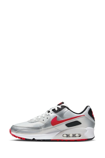 Nike Grey/Red Air Max 90 Trainers