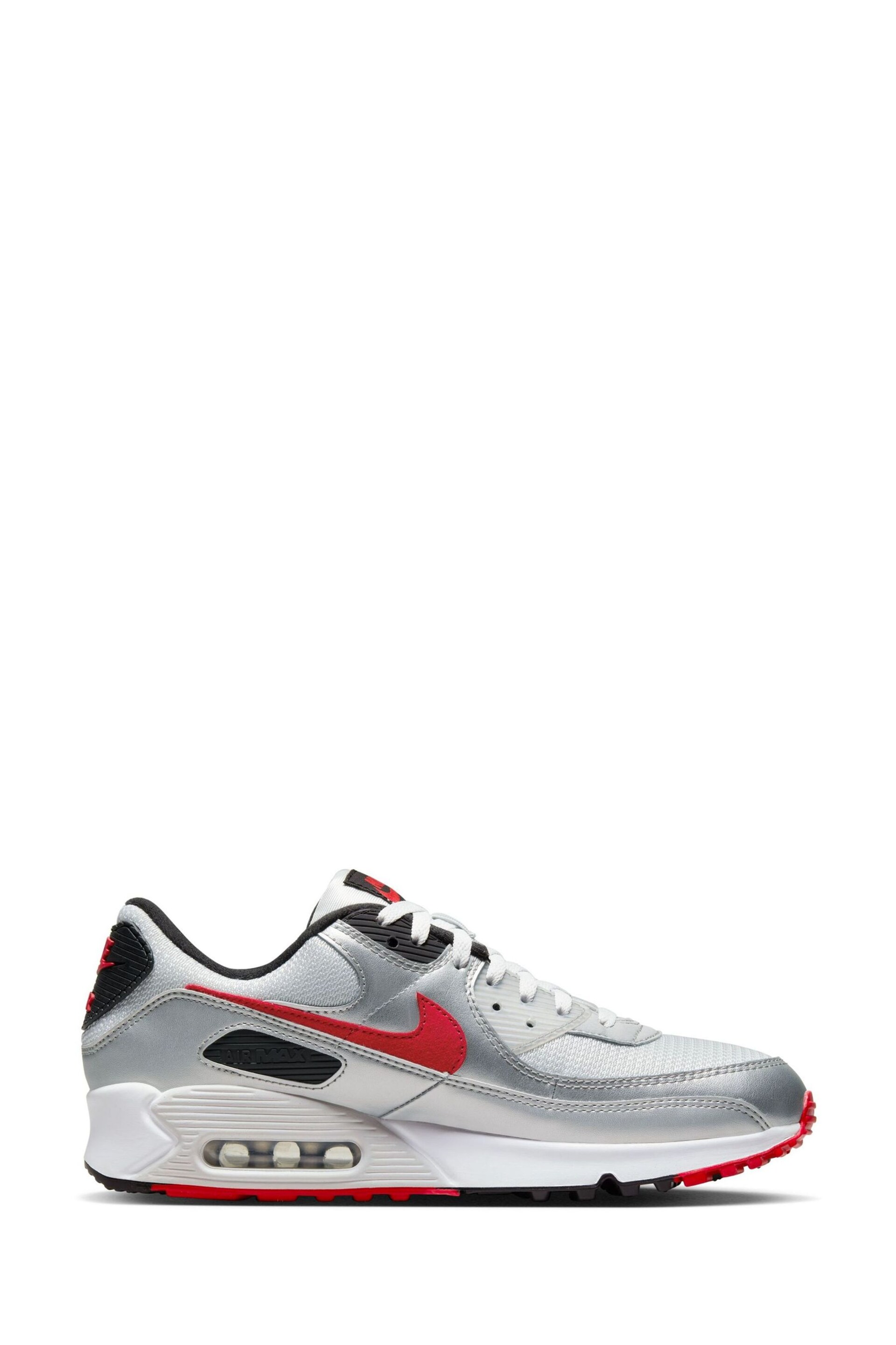 Nike Grey/Red Air Max 90 Trainers - Image 3 of 9