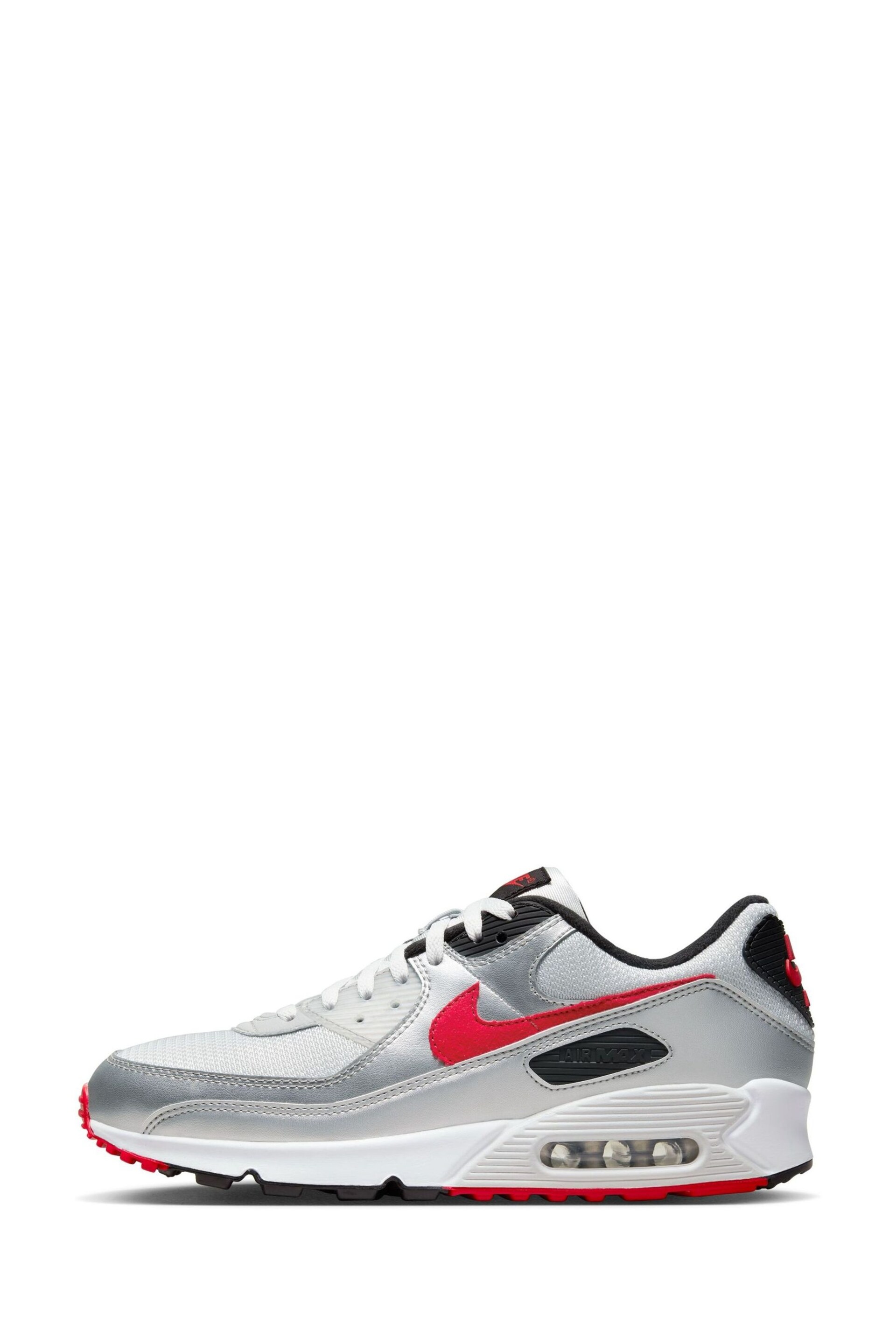 Nike Grey/Red Air Max 90 Trainers - Image 4 of 9