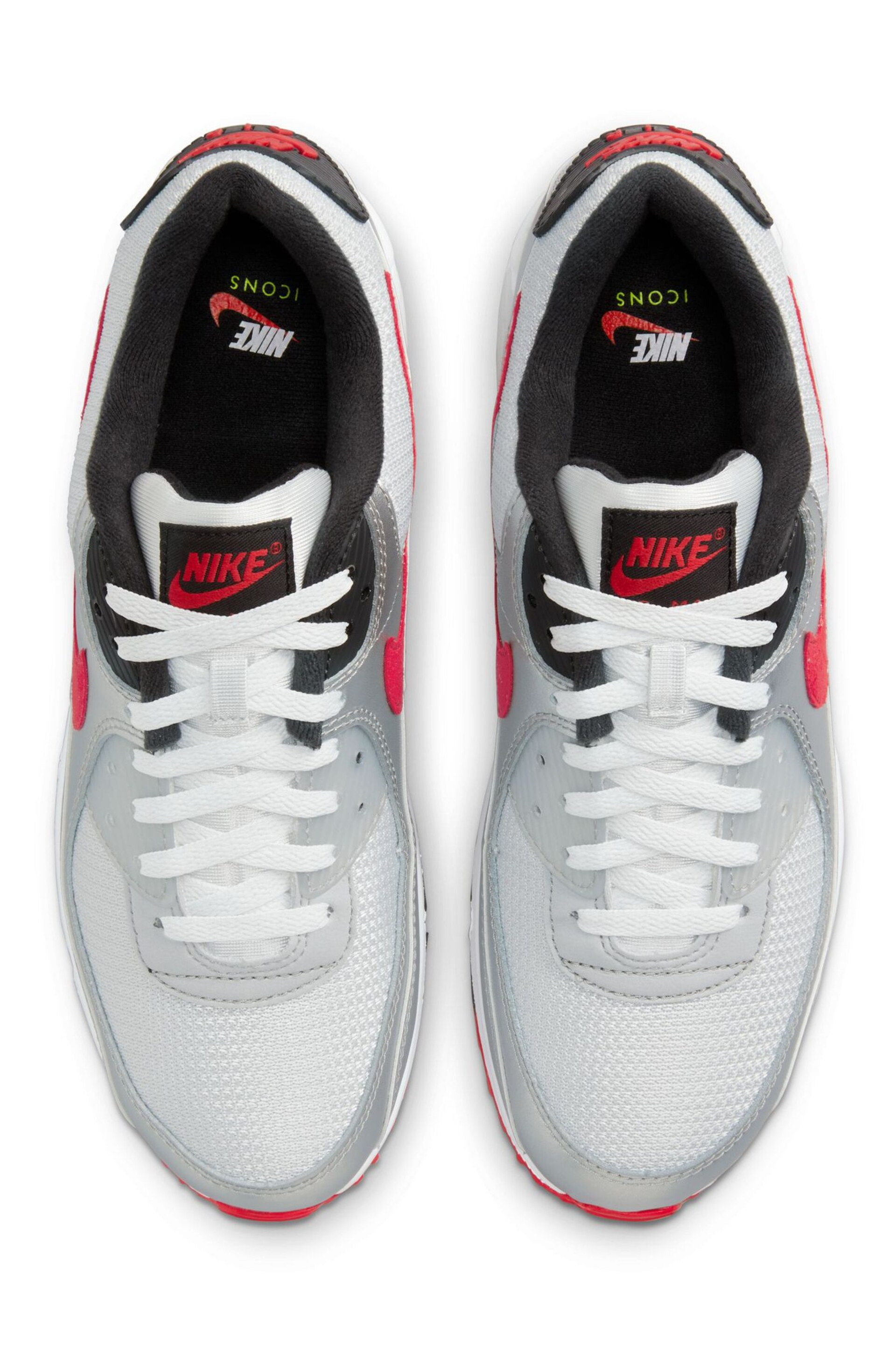 Nike Grey/Red Air Max 90 Trainers - Image 6 of 9