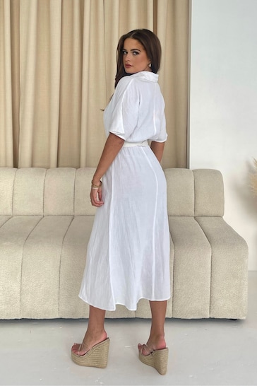 Girl In Mind White Harley Belted Wrap Front Midi Dress