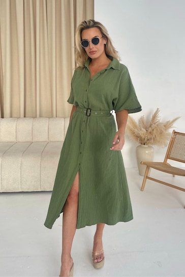 Girl In Mind Green Harley Belted Wrap Front Midi Dress