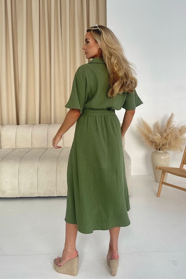 Girl In Mind Green Harley Belted Wrap Front Midi Dress