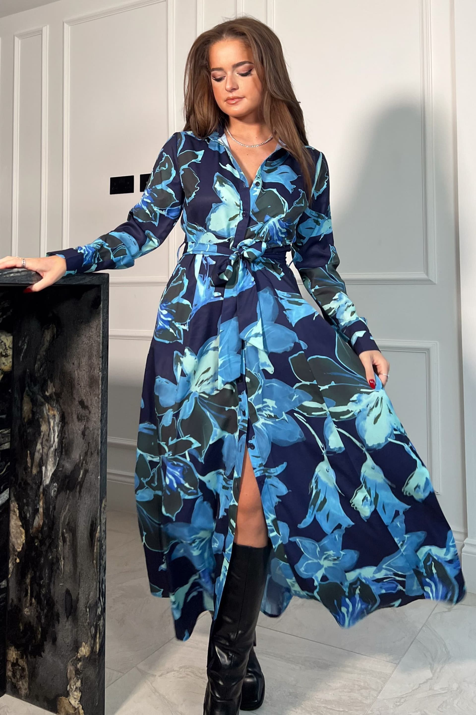 Girl In Mind Blue Brielle Shirt Maxi Dress - Image 1 of 4