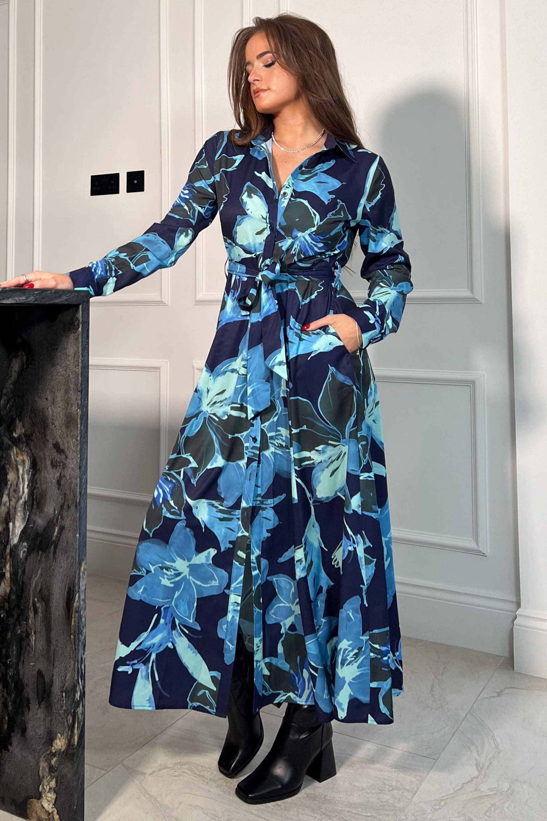 Girl In Mind Blue Brielle Shirt Maxi Dress - Image 2 of 4