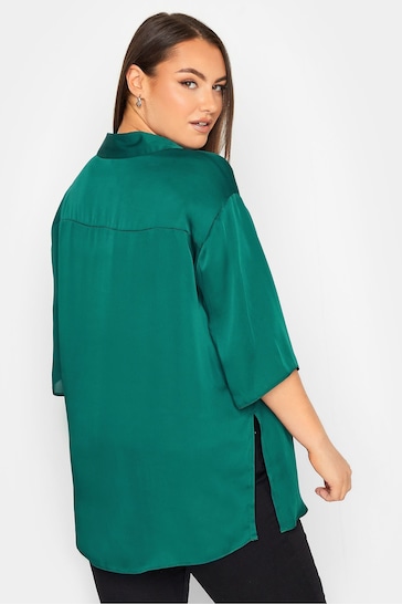 Yours Curve Green Collared 3/4 Sleeved Shirt
