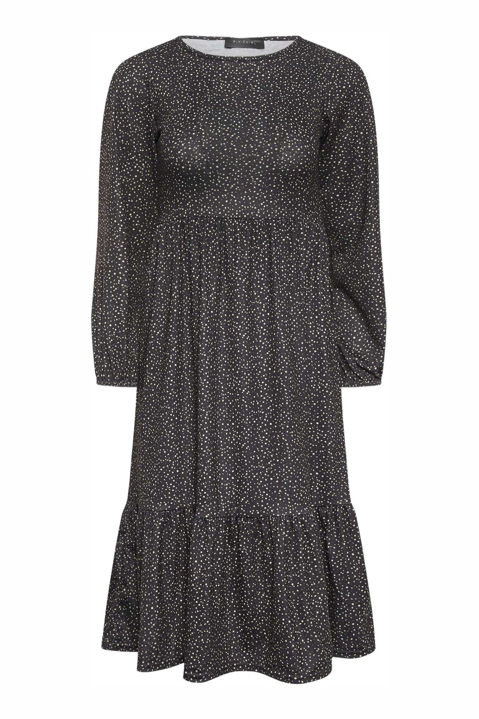 PixieGirl Petite Black Tiered Long Sleeve Midi Dress - Image 5 of 5