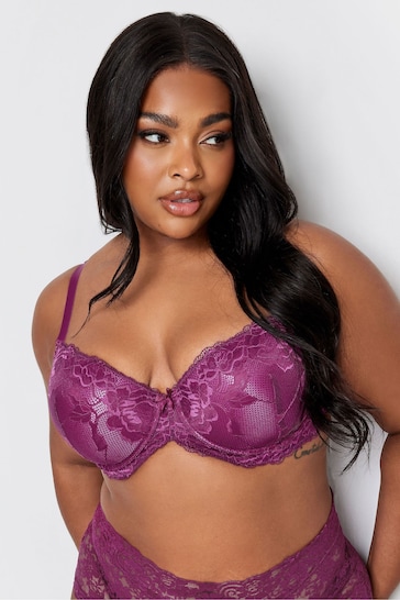 Yours Curve Purple & Black Satin Lace Padded Bras 2 Pack
