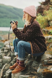 Joules Lottie Chocolate Brown spot Borg Fleece Jacket - Image 2 of 2