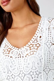 Roman White Crochet V-Neck 3/4 Sleeve Tunic Top - Image 5 of 5