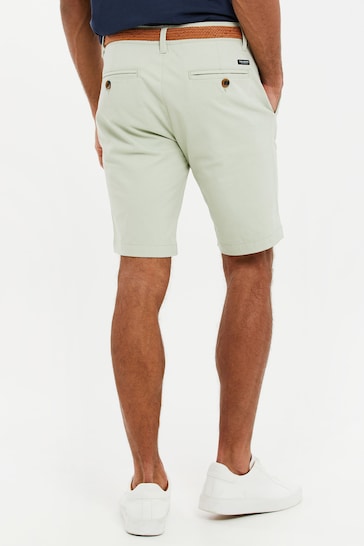 Threadbare Green Cotton Stretch Turn-Up Chino Shorts with Woven Belt