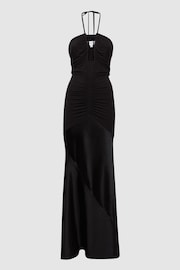 Reiss Black Thalia Fitted Plunge Neck Satin Maxi Dress - Image 2 of 4