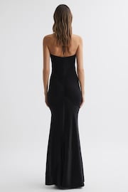 Reiss Black Thalia Fitted Plunge Neck Satin Maxi Dress - Image 4 of 4