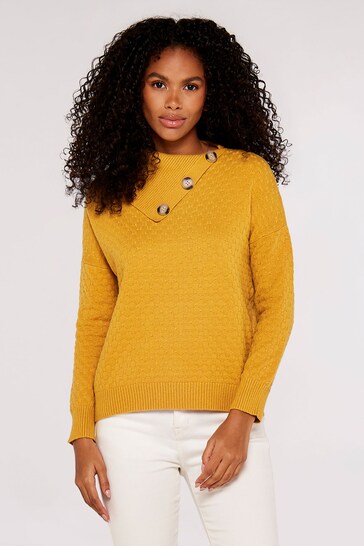 Apricot Yellow 3 Button Textured Jumper