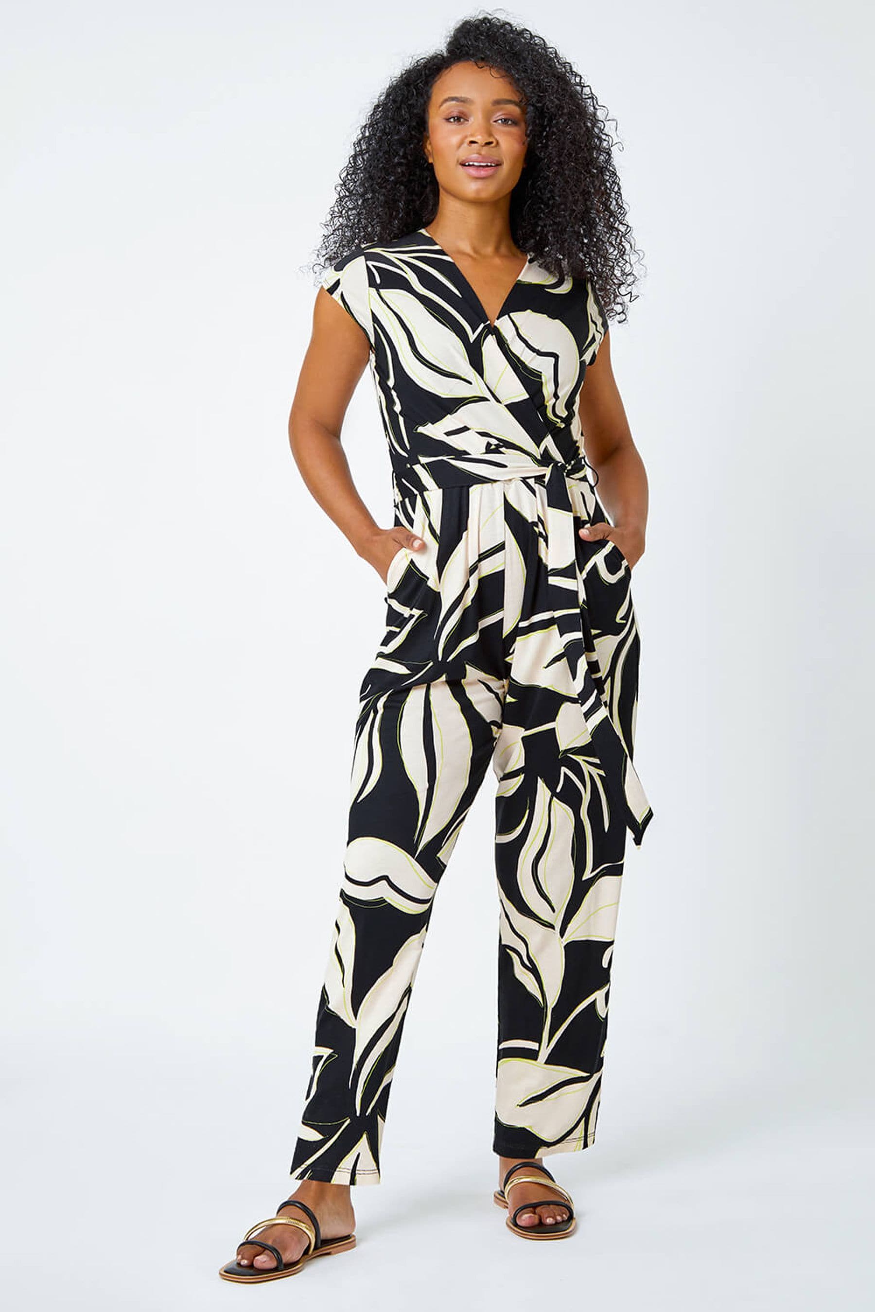 Buy Roman Black Leaf Print Stretch Jumpsuit from the Next UK