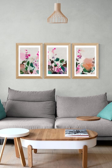 East End Prints Set of 3 White Summerly Hollyhocks Wall Prints Set by Ana Rut Bre