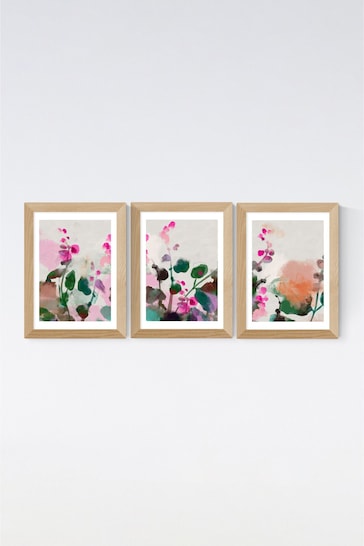 East End Prints Set of 3 White Summerly Hollyhocks Wall Prints Set by Ana Rut Bre